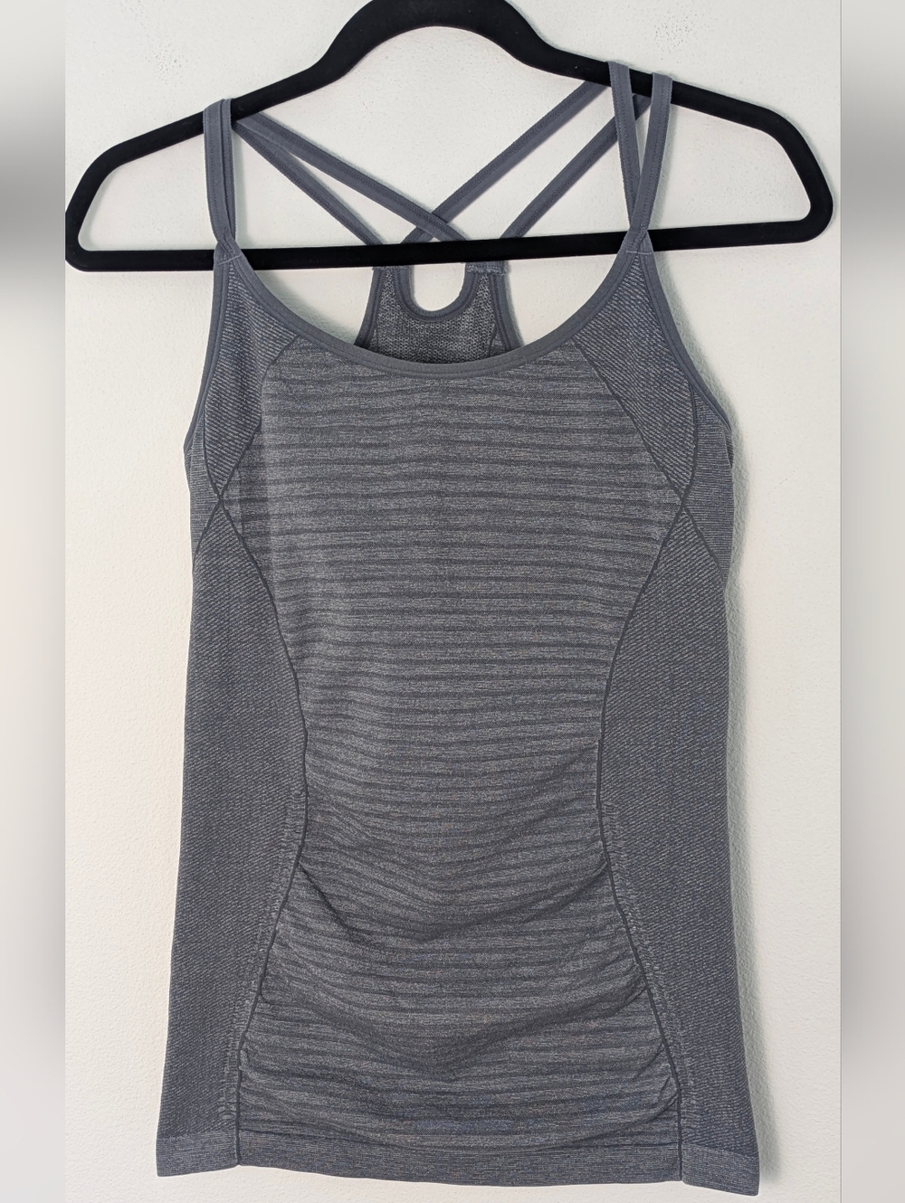 Zella Grey Dry-Fit Spaghetti Strap Runners Tank Top Size L Race Back Gym Yoga